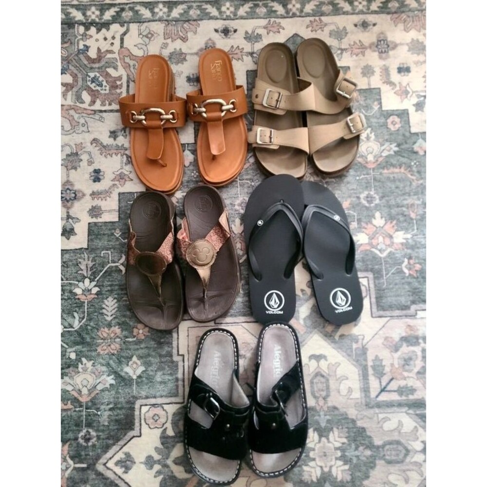 5-Pair Women’s Sandals Lot – Franco Sarto, FitFlop, Volcom, Alegria Mixed Sizes